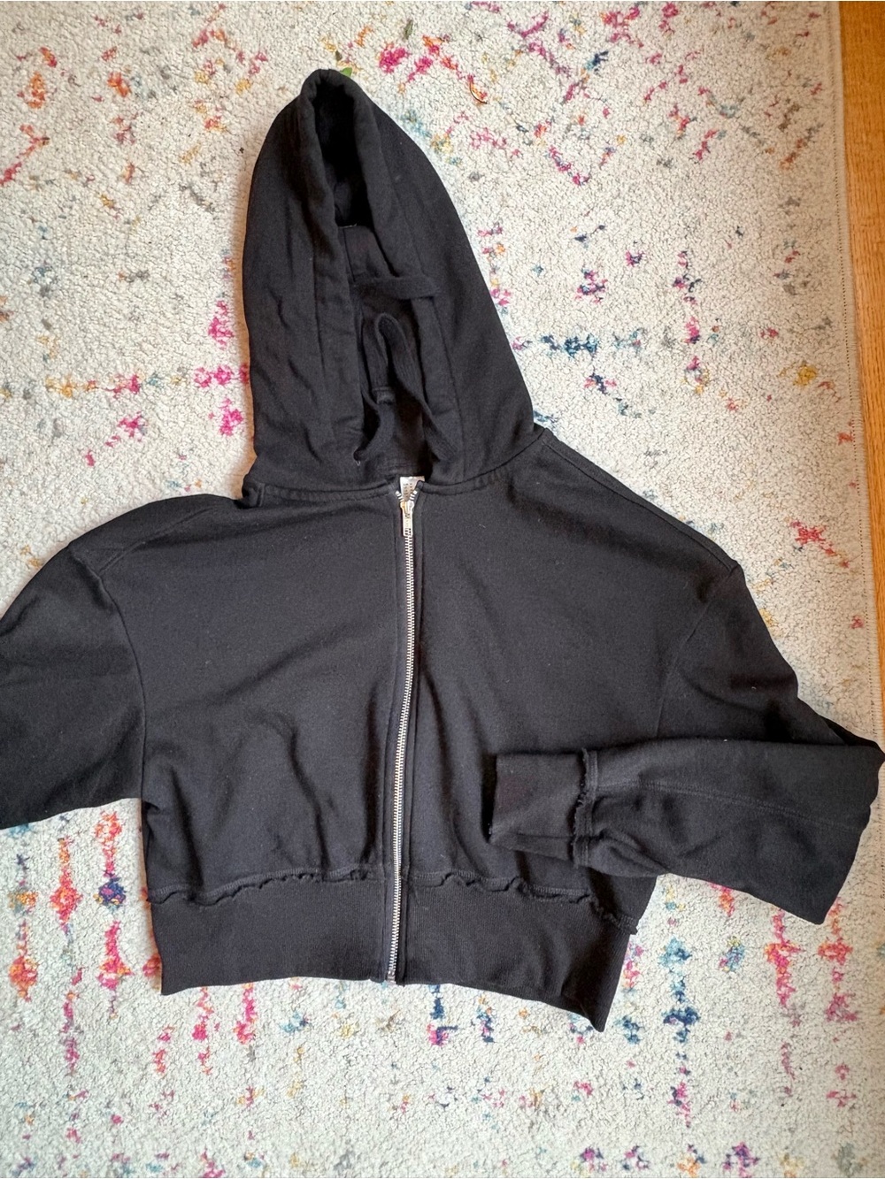Black Zip-Up Hoodie crop Jacket